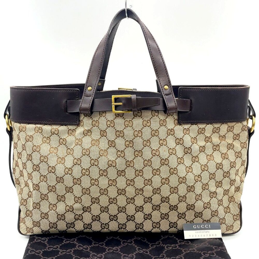 ❌SOLD❌ Authentic Gucci GG Canvas/Leather Buckle Tote Bag